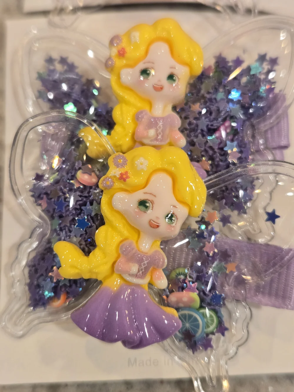 Princess Hair Clips Resin Charm with Glitter Stars
